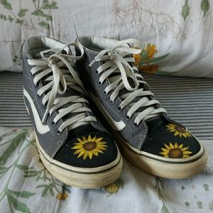 Hand painted Sunflower Gray Vans